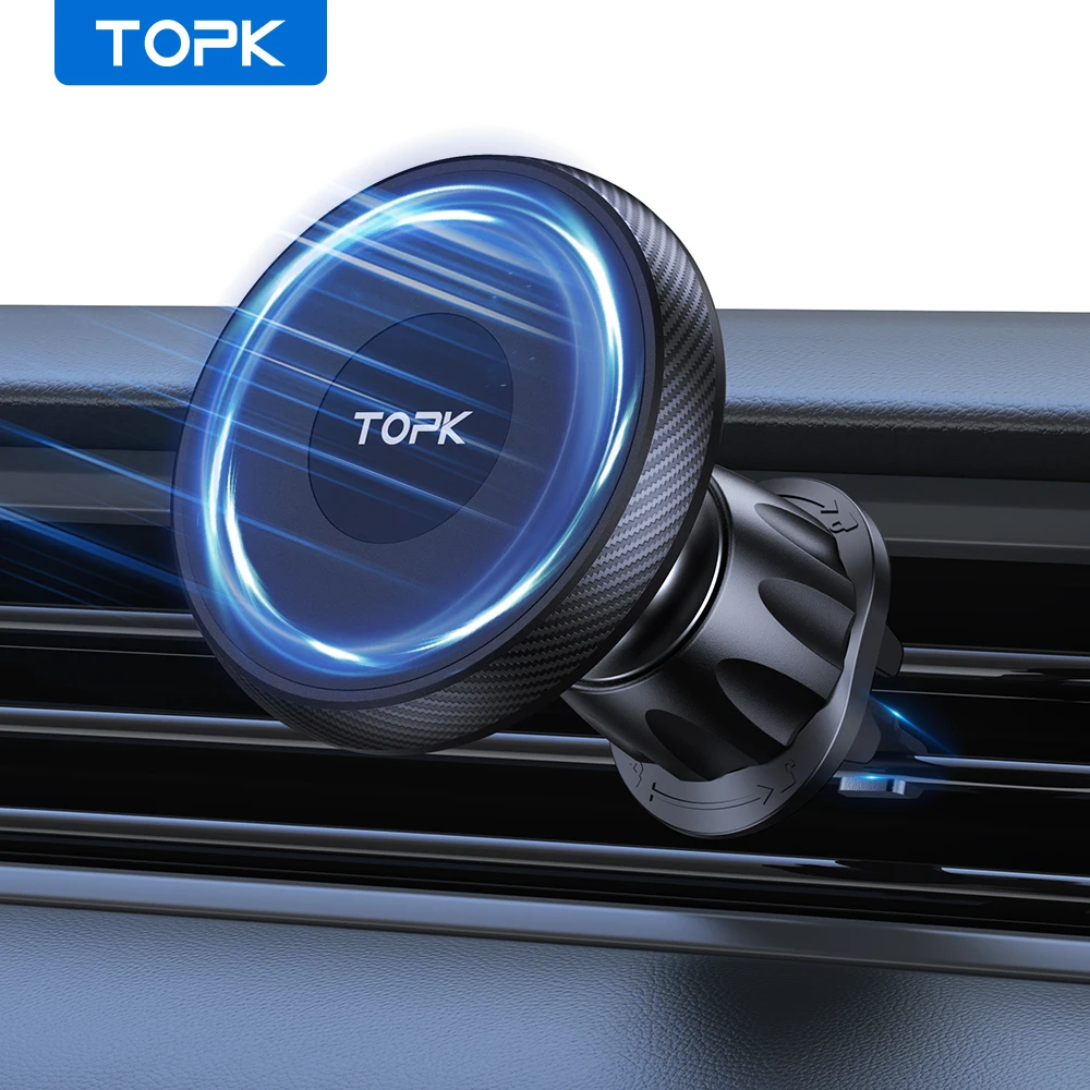 TOPK for Magsafe Car Phone Holder,Powerful Magnetism Premium Quality Single-Hand Operation Metal Hook Magnetic Car Phone Mount