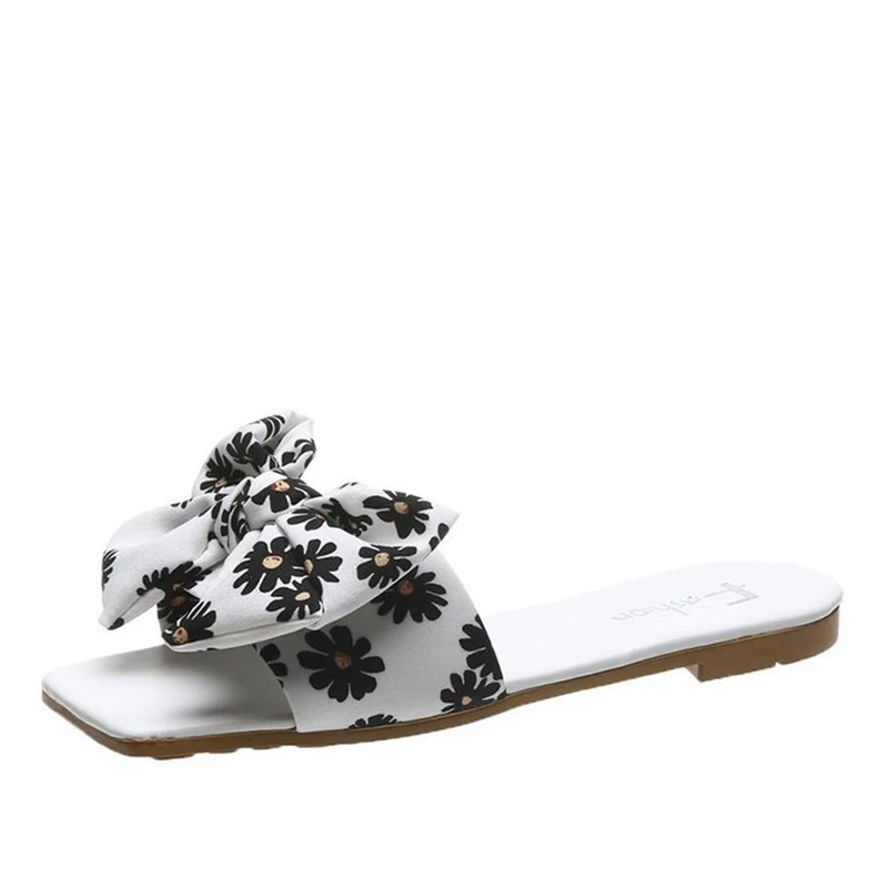 

Women's Summer Shoes Flowers Bow-knot Ladies Slippers Sweet Girls Fashion Square Toe Slides Summer 2022 Female Casual Sandals