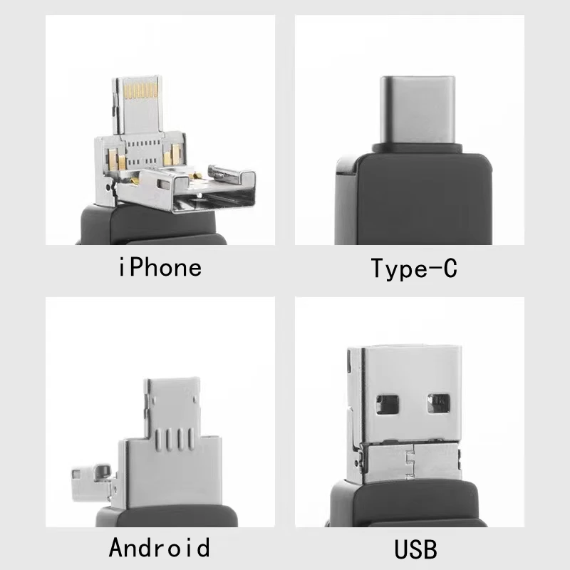 10PCS/Free Custom Studio LOGO 4 in 1 Metal Rotary OTG Flash Drive Type-C+iPhone+Android+USB3.0 High-speed Memory Stick enlarge