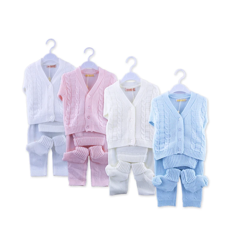 Spring Baby Boy Clothes Set Knitting Cardigan Unisex Infant Sweater Sets Newborn Long Sleeve Solid Cotton Pants Fashion New 2022 |