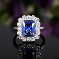 new trendy silver plated blue crystal engagement rings for women shine cz stone inlay fashion jewelry wedding party gift ring