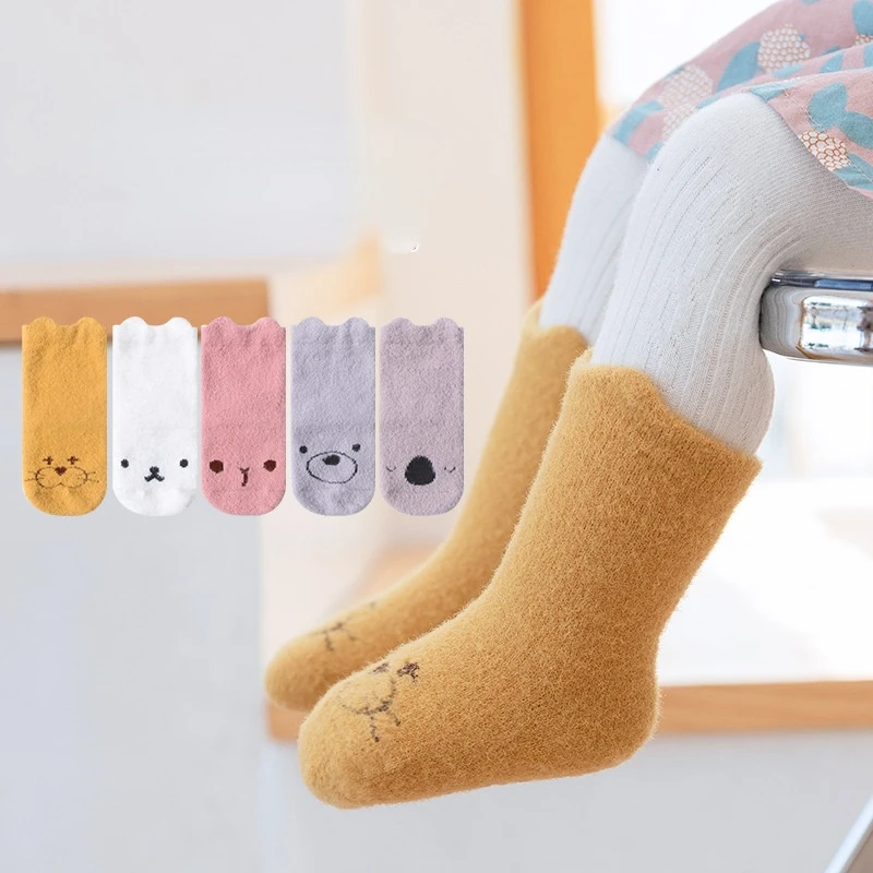 3 Pairs/Lot 0-24M Baby Socks Winter Thicken Warm Socks for Newborns Infant Baby Anti-slip Floor Socks Cartoon Mink Fleece Socks