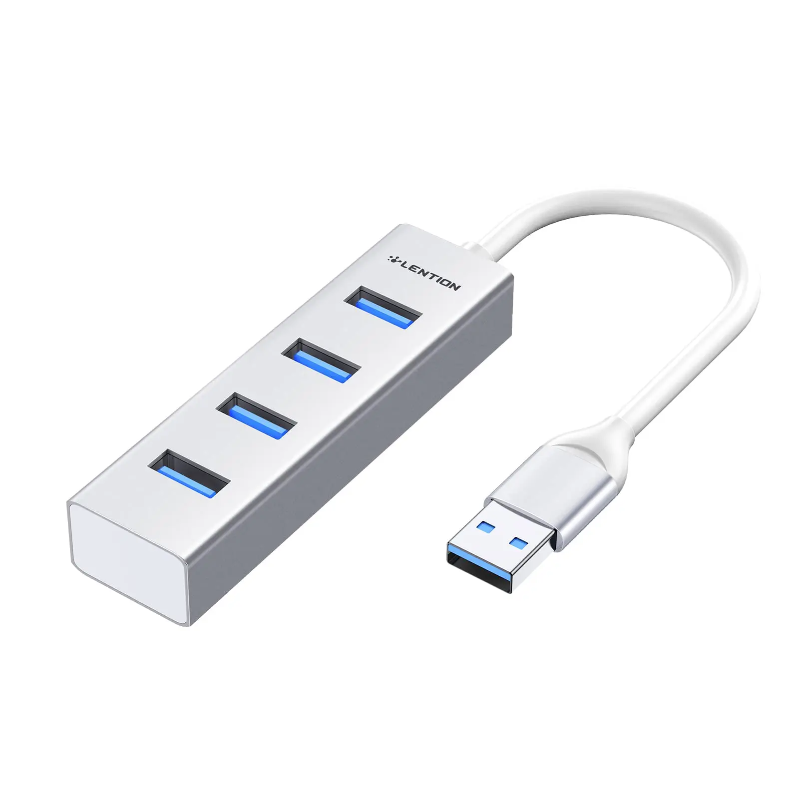 Lention серебристый 4-портовый USB 3.0 USB-хаб, тонкий многопортовый USB-концентратор с кабелем USB 3,0, портативный USB-удлинитель