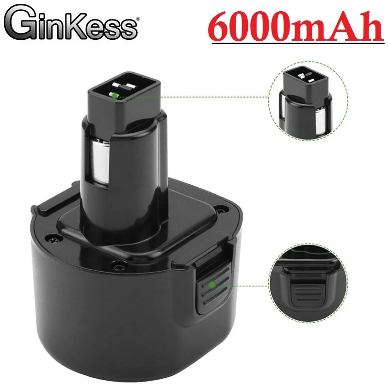

Ginkess Upgrade 6000mAh For Dewalt 9.6V DW9062 Battery Vervanging Voor 9.6V Battery Ni-Mh DW9061 DW9062 DE9036 DE9062 DW9614 L50