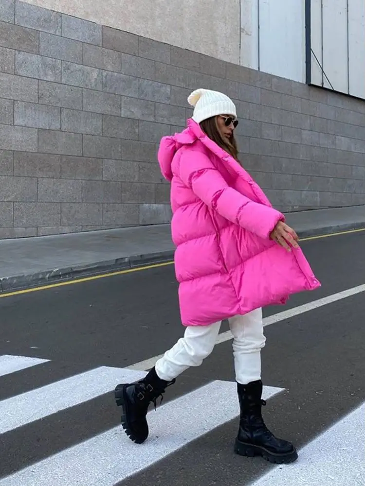Cryptographic Fashion Autumn Winter Parkas Long Sleeve Hooded Puffer Jackets for Women Trench Coats Clothes Bubble Down Jackets