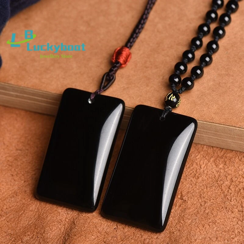 

New Simple Square Brand Obsidian Necklace Pendant Male and Female Couples Wild Pendant Jewelry Gift