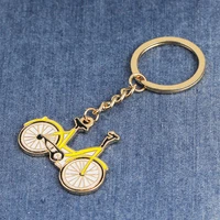 fashion bicycle key chain new creative alloy jewelry simple cartoon yellow key ring men women popular backpack wild pendant gift