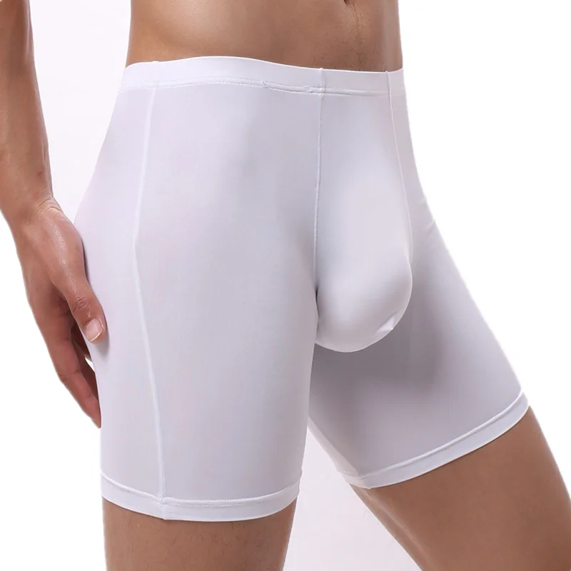 

Sexy Men Underwear Boxers Shorts Homme Ice Silk Panties Man Solid Comfortable Pouch Long Leg Underpants Cueca Calzoncillo M-XXL