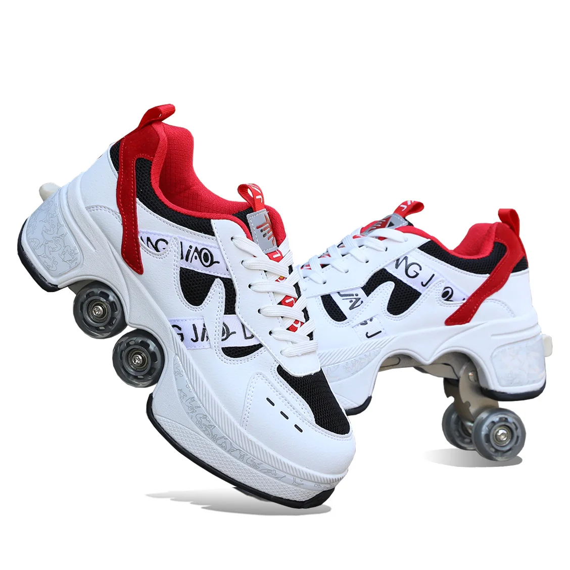 Deformation Roller Skates 4-Wheel Skates Shoes Rollers for Skating Dual-Purpose Skateboarding Shoes with Wheels Roller Sneakers