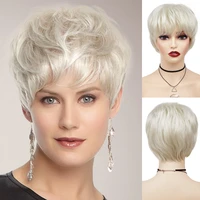 gnimegil synthetic hair short wigs platinum blonde wig with bangs ladies wigs for women natural hairstyles sale wig cap free