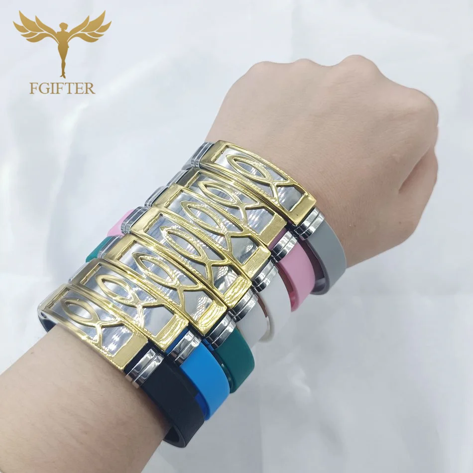 Простые браслеты с изображением Иисуса и рыбы из нержавеющей стали разноцветные