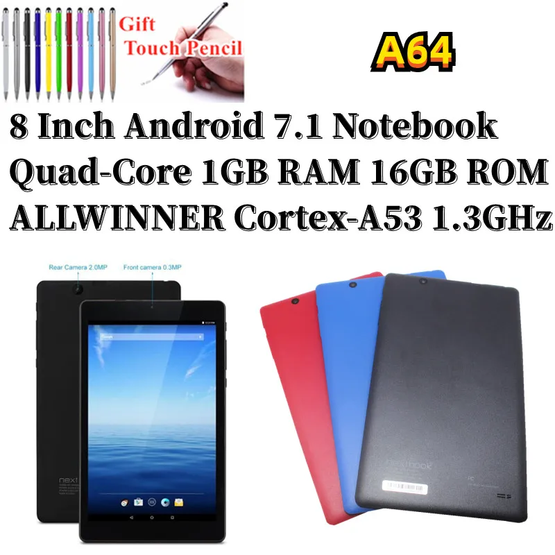 

Portable 8 Inch Android 7.1 Notebook Quad Core DDR3L 1GB+16GB ALLWINNER A64 Cortex-A53 1.3GHz 1280*800 IPS Tablets PC