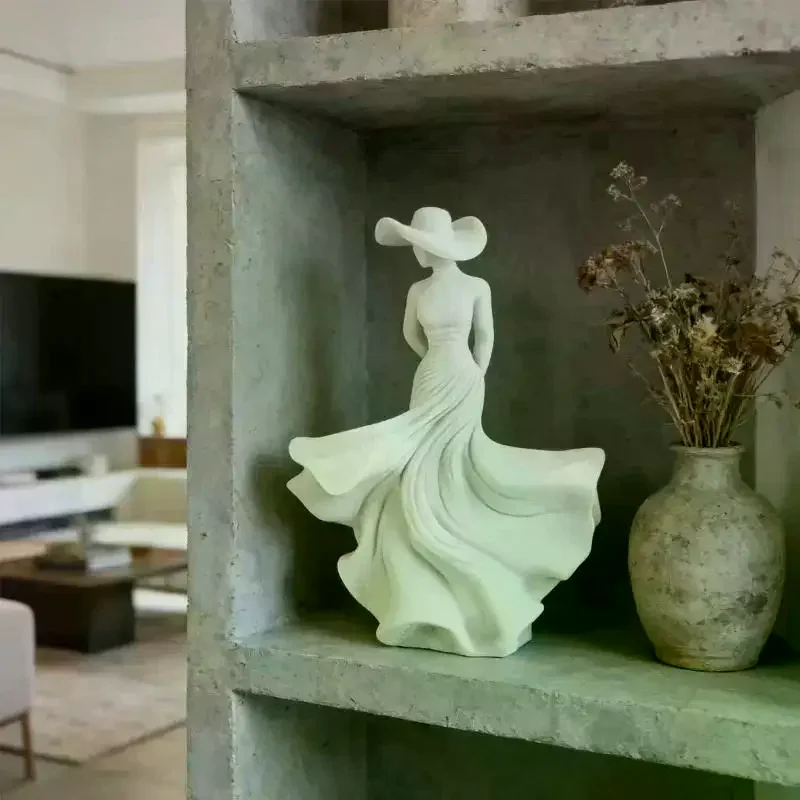 Фото 3D-фигурка-украшение: Белая танцующая леди со струящейся юбкой, простая скульптура для декора гостиной, подарок для женщин и девушек №1