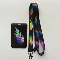 feather fashion id badge card holder daily use keychain strip set business card cover cool neck lanyards