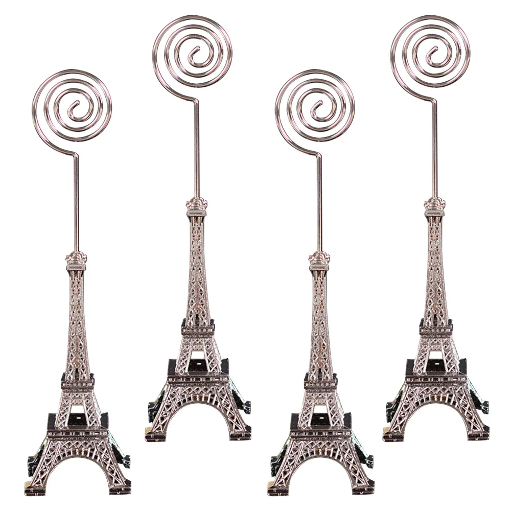 4 pcs Message Memo Clips Iron Tower Shape Tabletop Lovely Metal Card Holders Photo Display for Office Home