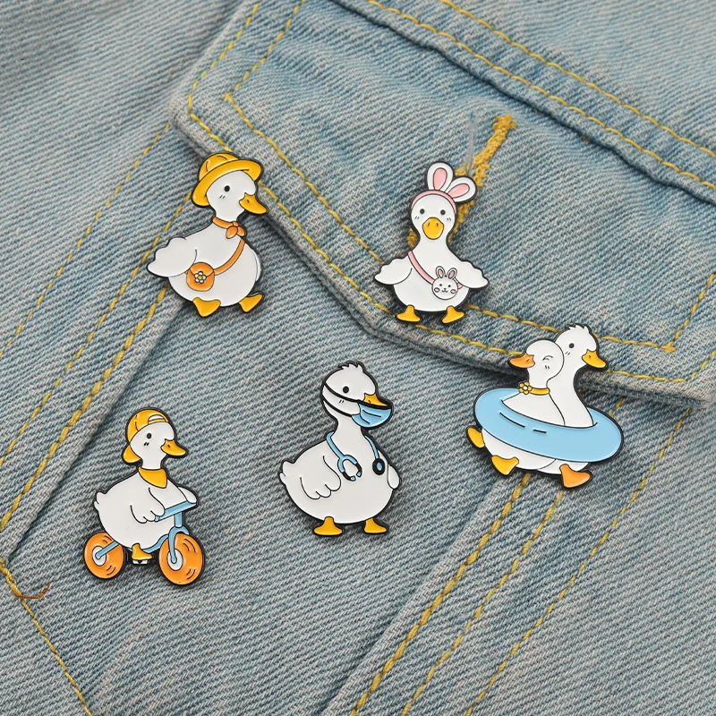 

Lovely Animal Enamel Pin Custom Goose Duck Shopping Swim Cycling Brooch Bag Lapel Pin Cartoon Funny Badge Jewelry Gift for Kid