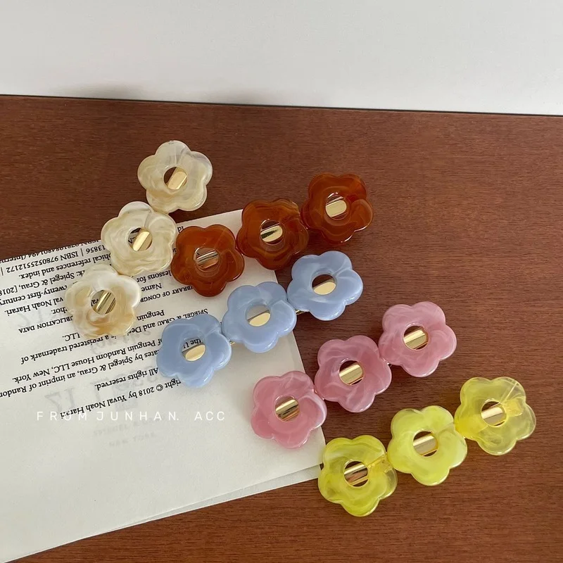 

Korea INS color transparent color three-flower duckbill clip female bangs broken hair clip side clip hair accessories headdress