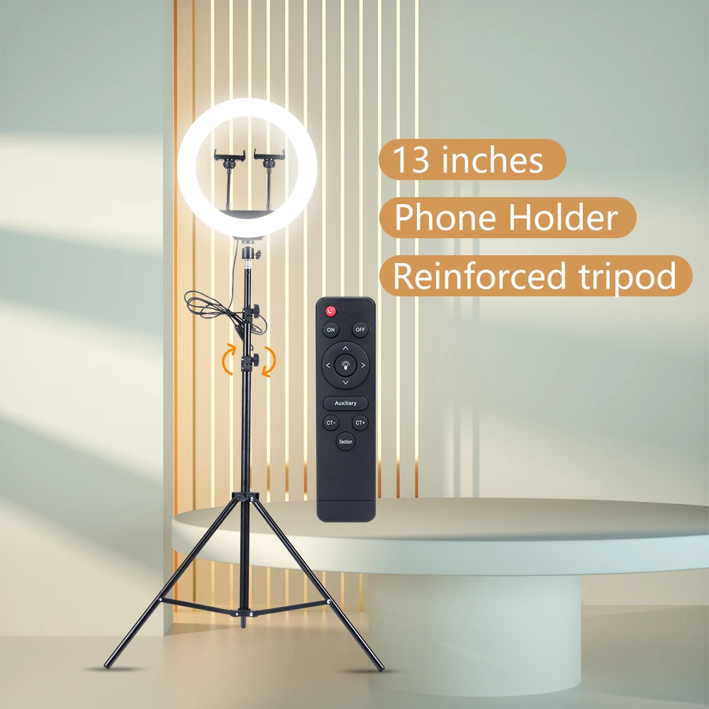 

33 см 13-дюймовое кольцо для заполнения телефона большим кронштейном для штатива, с фотодержателем x2, портативный пульт дистанционного управ...