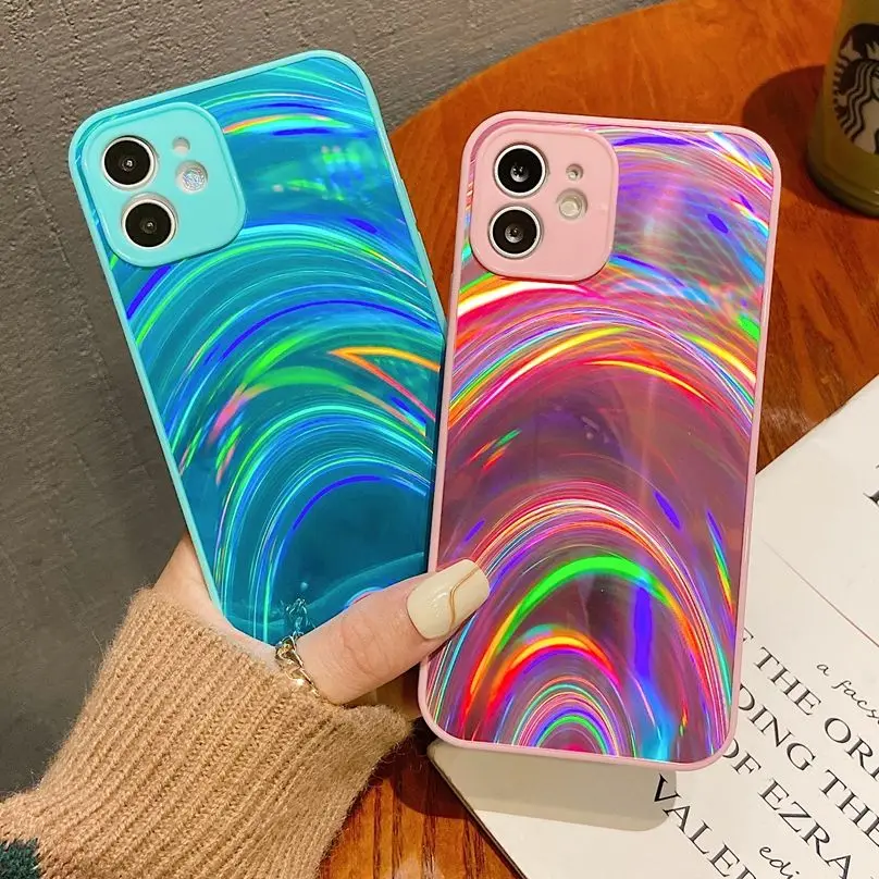 

3D Rainbow Glitter Laser Case For iPhone 13 12 11 Pro Max 12Mini X XR XS Max 7 8 Plus SE 20 Cases Soft Silicone Frame Back Cover