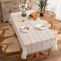 french lace beige tablecloth cotton hollowed out flower table cover surrounded by tassels multifunctional rectangle cover towel