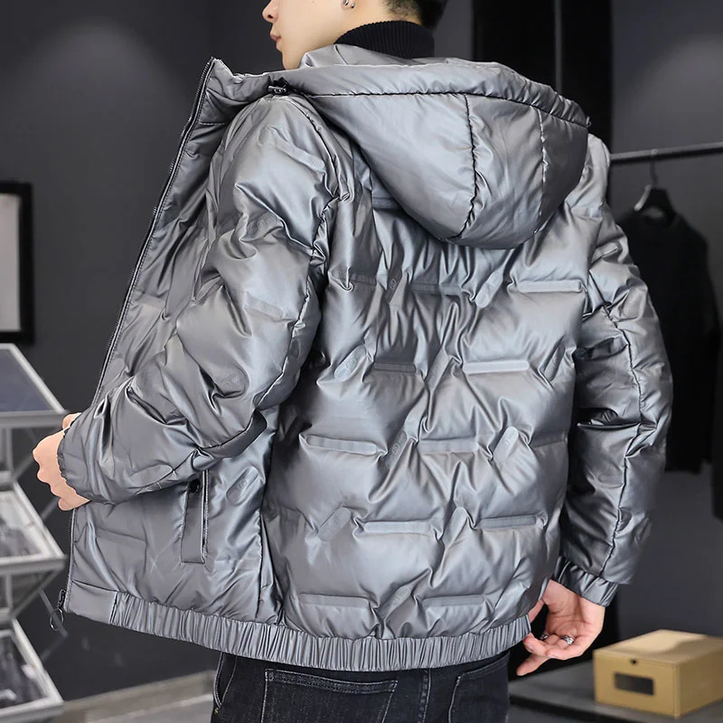 New Casual Winter White Duck Down Jackets Mens Short Black Grey Hooded Puffer Coat Lightweight Autumn Thick Warm Parkas Clothing