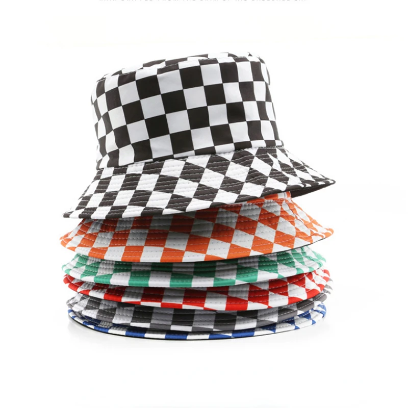 

Double-sided Plaid Women's Bucket Hats Cotton Men Panama Hat Summer Fisherman Hat Outdoor Hip Hop Sun Bone Caps