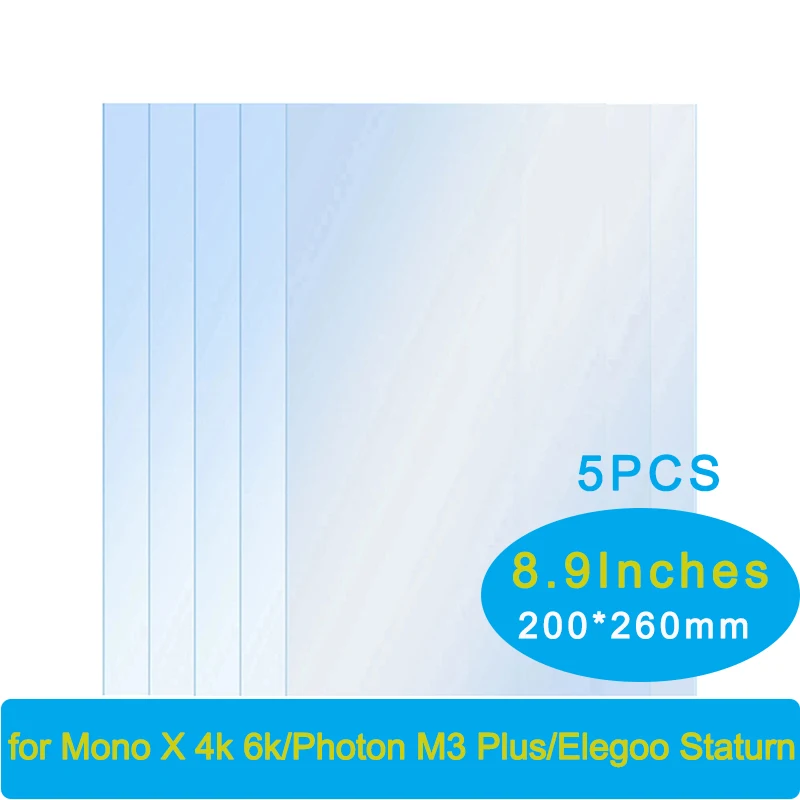 5Pcs FEP Film for ANYCUBIC Mono X 6k 4k Photon M3 Plus Elegoo Saturn 260*200*0.15mm 8.9 Ins 3D Printer Parts UV Resin FEP Sheets