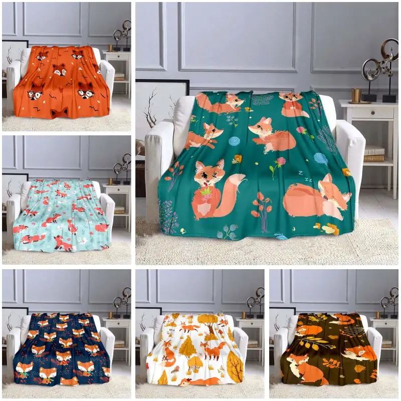 

3D Full Play Animal Fox Pattern Sofa Bed Office Lunch Break Blanket Super Soft Warm Printed Flannel Blanket