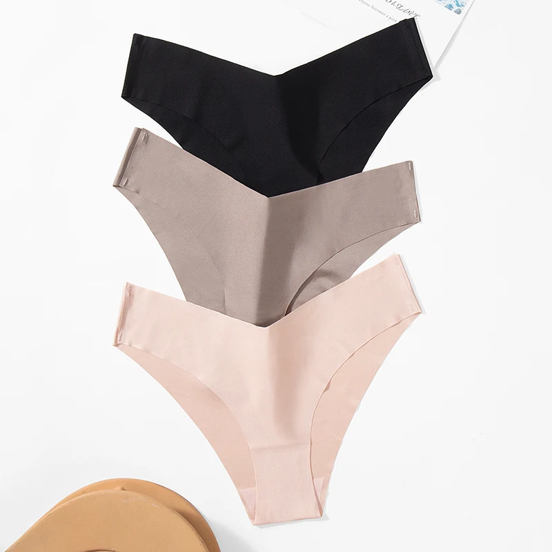 

3PCS/Set Women's Panties Silk Satin Seamless Underwear Soft Skin-Friendly Lingerie Sexy Sport Cozy Briefs V-Cut Panty