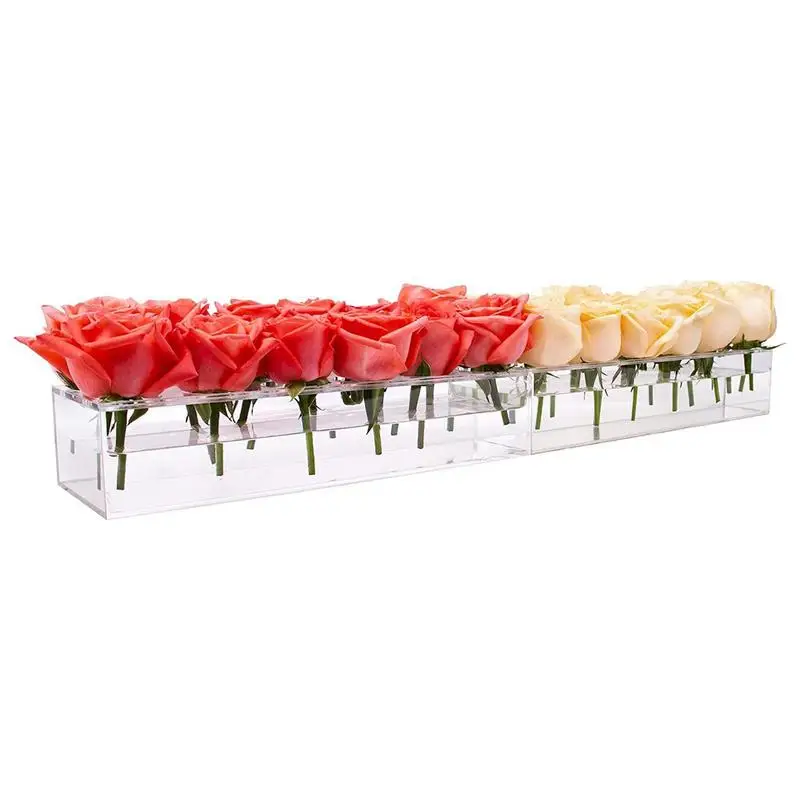 24-slot Rectangular Flower Vase Acrylic Transparent Wedding Centerpiece Flower Arrangement Vase Table Home Wedding Decoration