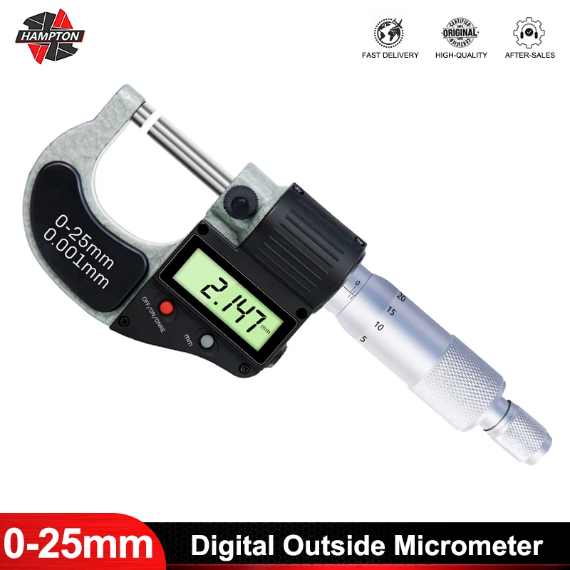 HAMPTON 1pc Caliper 0-25mm High Precision Digital Outside Micrometer Accuracy 0.001mm Gauge LCD Micro Meter Measuring Tools