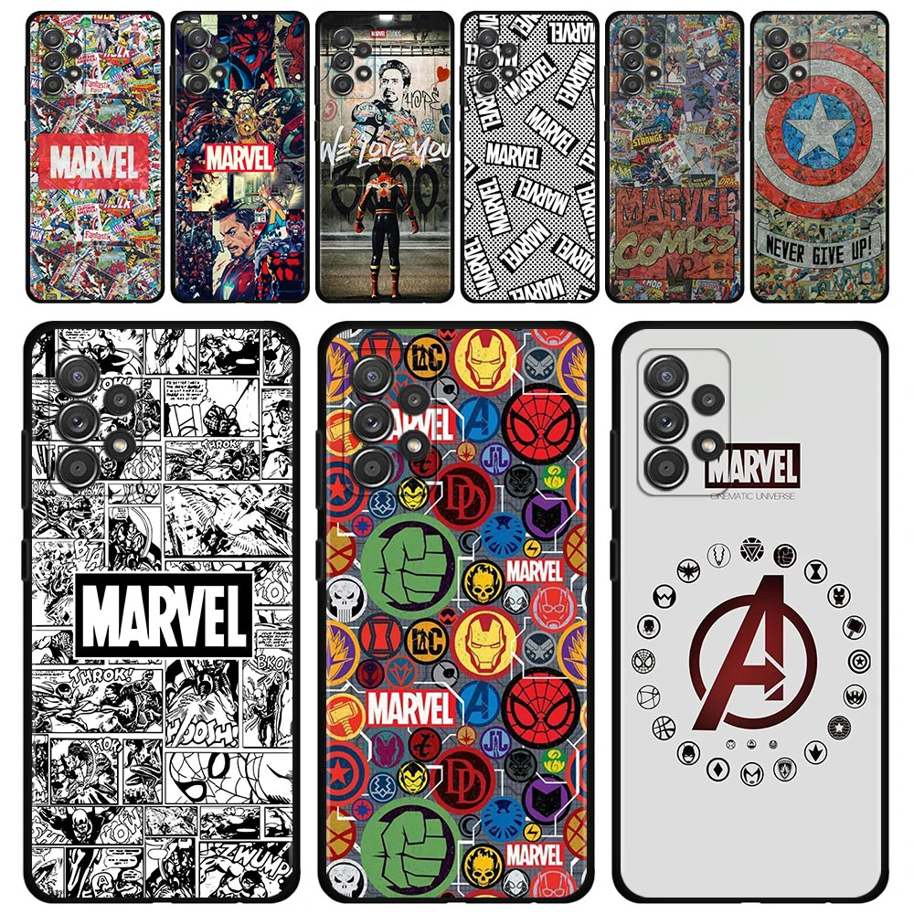 

Phone Case For Samsung Galaxy A51 A12 A21s A71 A52 A31 A32 A02s A72 A11 A41 A22 A01 A51 A02 A33 Shell Marvel Logo Avengers Heros