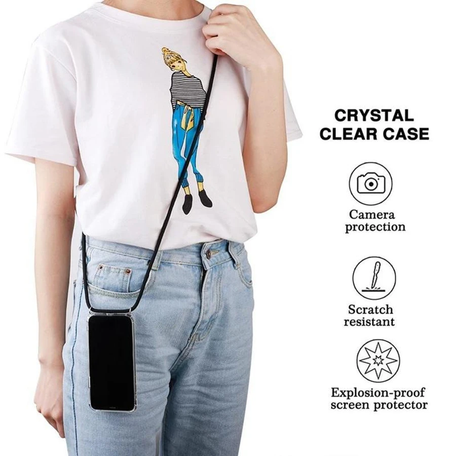 Necklace Crossbody Strap Case For Samsung Galaxy A01 Core A02S A03S A11 A12 A20 A21S A22 A31 A32 A41 A50 A51 A52 A70 A71 A72 A82