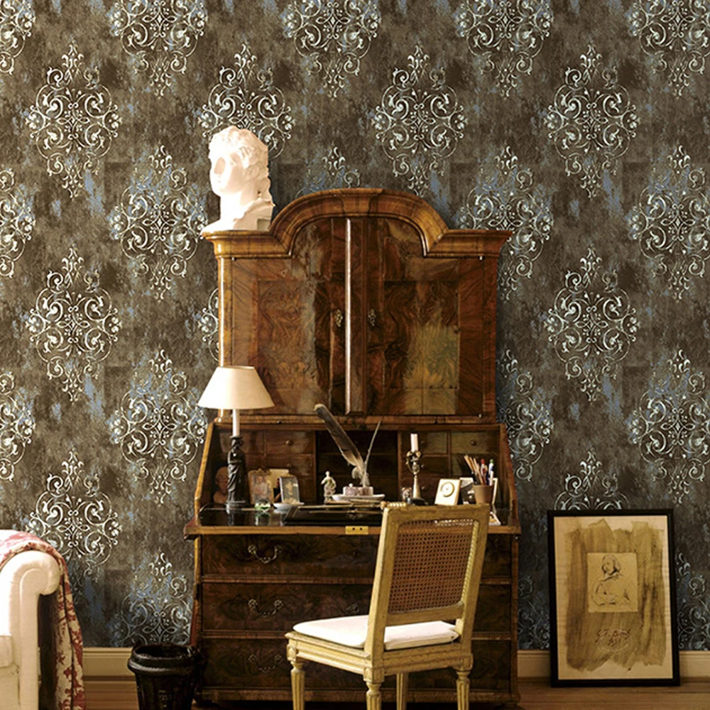 

European Damask Floral Wallpaper Vintage Peel and Stick Flower Self-Adhesive Wall Contact Paper Wall Cabinet Shelf Decor Retro
