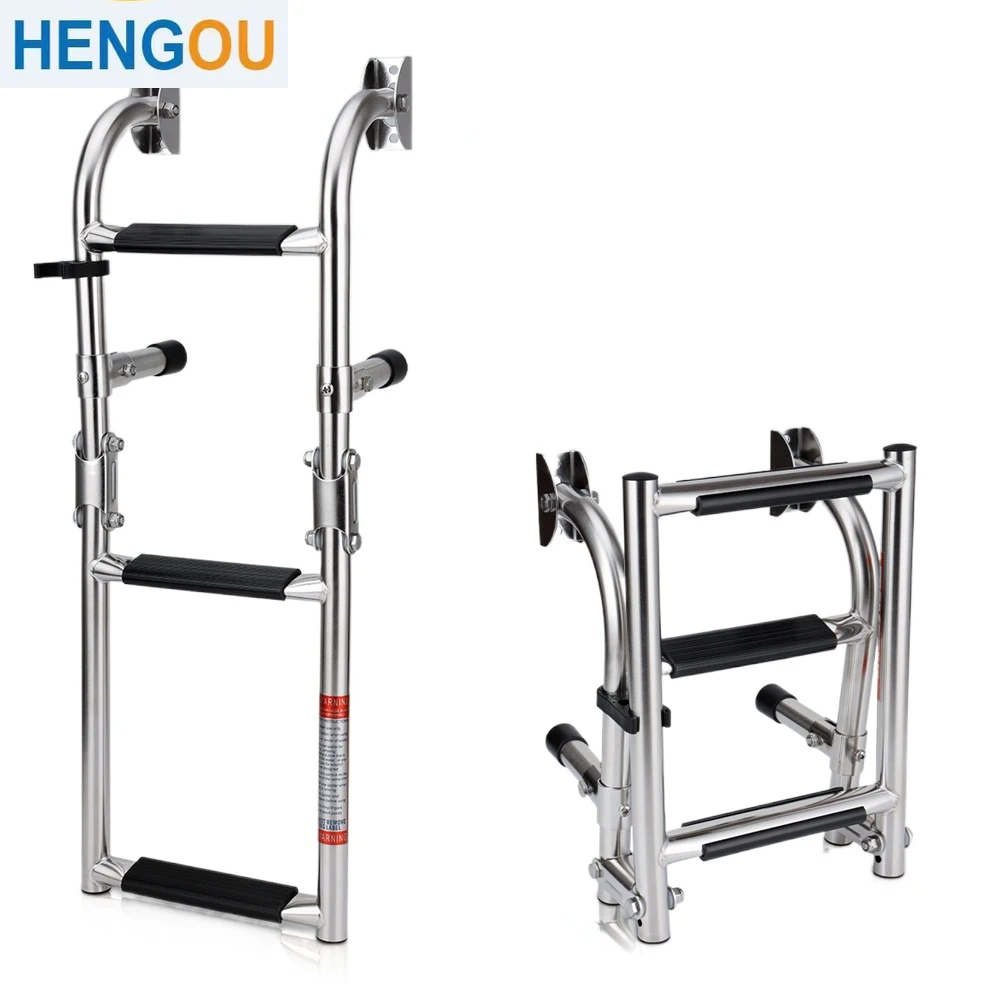 

Boat Accessories Marine 3 Steps Foldable Ladder Stainless Steel Non Slip Pontoon Ladders W/ Rubber Grips