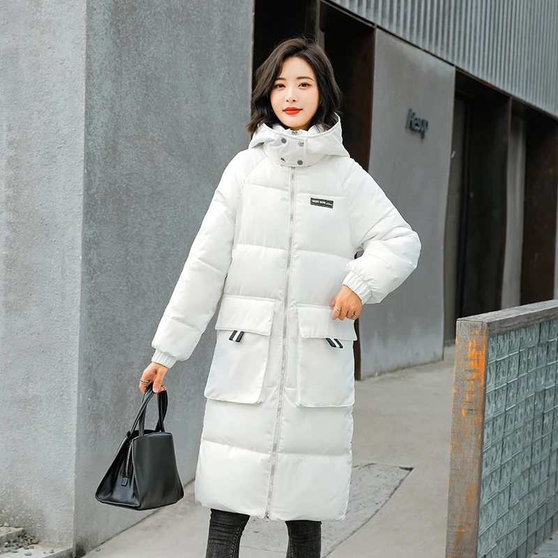 

2022 Winter Women Jacket Long Cotton Pockets Ladies Coat Women's Thickened Warm Parka