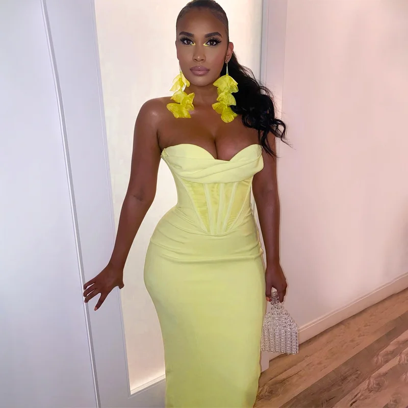 

Sylph Summer Ruched Sexy Y2K Clothes Sleeveless Backless Tube Corset Maxi Dress Bodycon 2022 Outfit Club Party Evening Prom