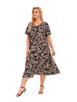 2022 plus size sexy street v neck short sleeve print dresses women colthing for summer fashion casual flowers women dress