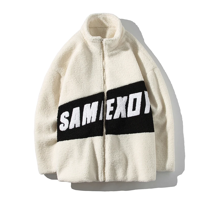 Winter Padded Fleece Jackets for Men Fashion Trends Patchwork Clothing Teen Plus Size Letter Print Coats Stand Collar Streetwear