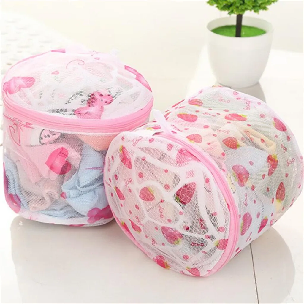 

15.5cm Durable Cartoon Printing Zipper Washing Bag With Bracket Mesh Bra Underwear Washing Bag Protect Clothes Reduce Rolling