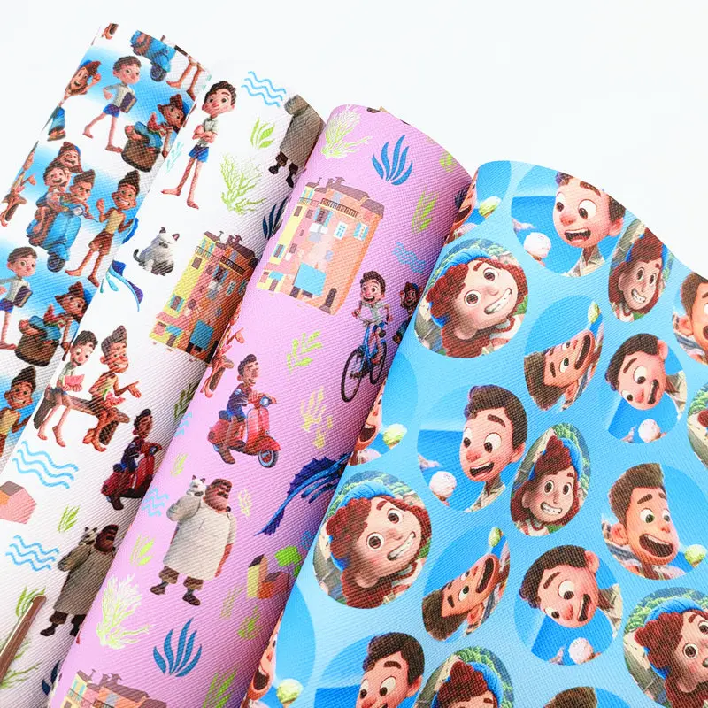 

20*134cm character movie luca leather roll cartoon print faux synthetic leather roll DIY bag and bow material 1800