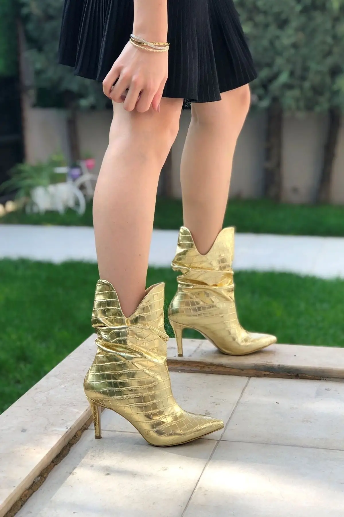 

Women Olav Gold Heels Boots Comfortable Ladies Luxury Stylish Female Boots
