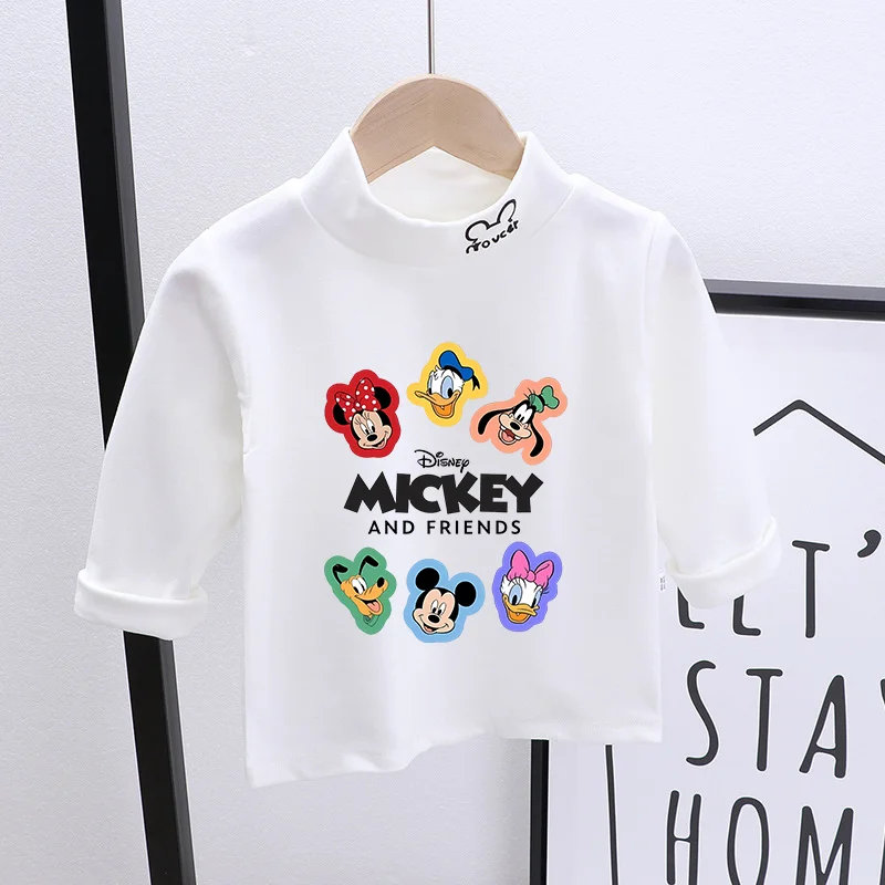 Disney Child Basic Tops Mickey Mouse Turtleneck Cotton T-Shirt Long Sleeve Shirts Slim Fit Casual Base Layer Hot Sell New Style