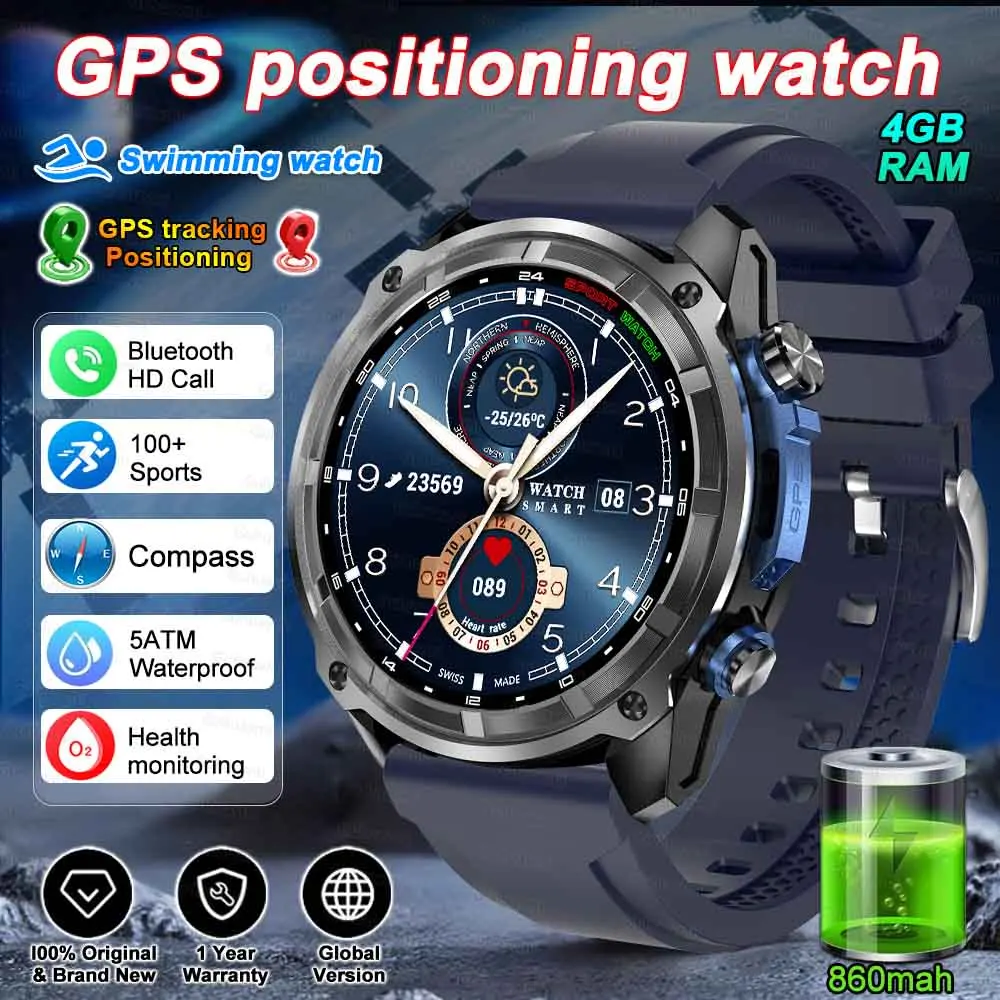 Фото 2025 Новые военные умные часы GPS DTG1 4 ГБ Компас Высотомер Bluetooth Вызов 860 мАч Батарея Спорт на открытом воздухе Смарт-часы для мужчин №1
