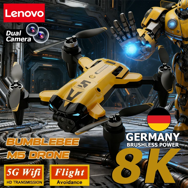 Фото Новый квадрокоптер Lenovo M5 с тройной камерой 8K HD, бесщеточным двигателем, оптическим позиционированием и складной конструкцией, радиоуправляемая игрушка-дрон №1
