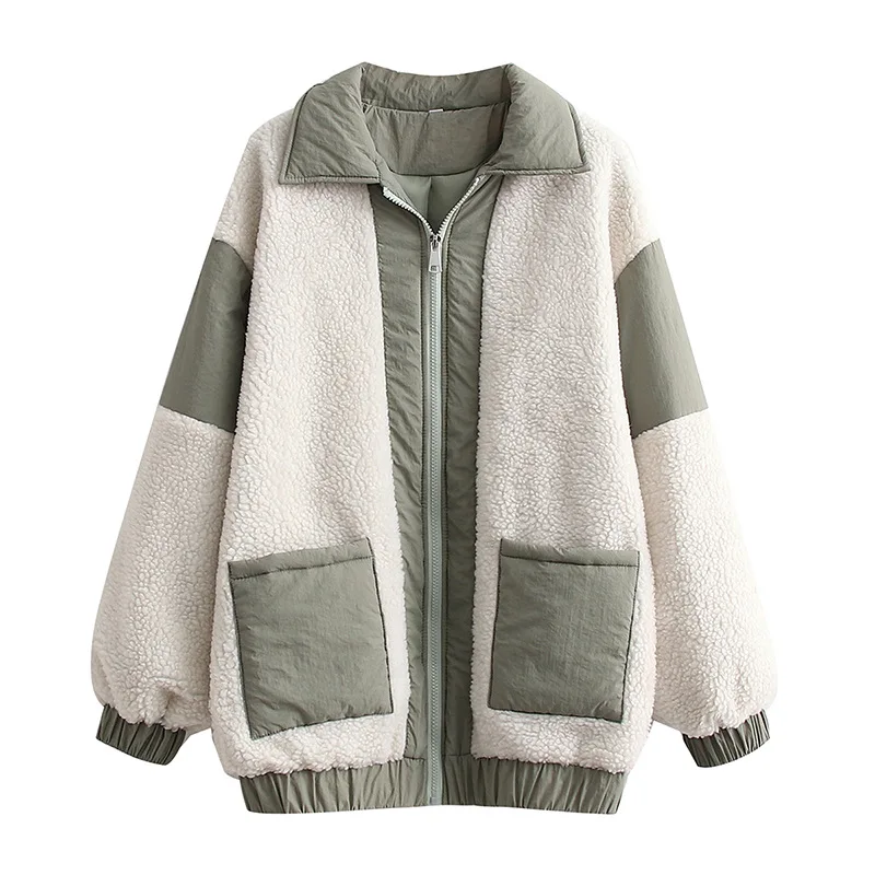 Autumn Women's New Lamb Wool Splice Zipper Cotton Coat Jacket Women enlarge