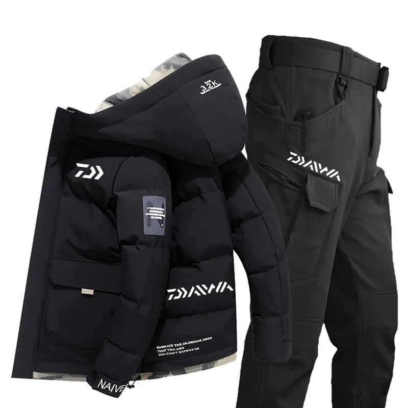 

Daiwa New Winter Men's Waterproof Warm Fishing Jacket Fishing Pants High Quality Hooded Outdoor Sports Men Fishing Suit
