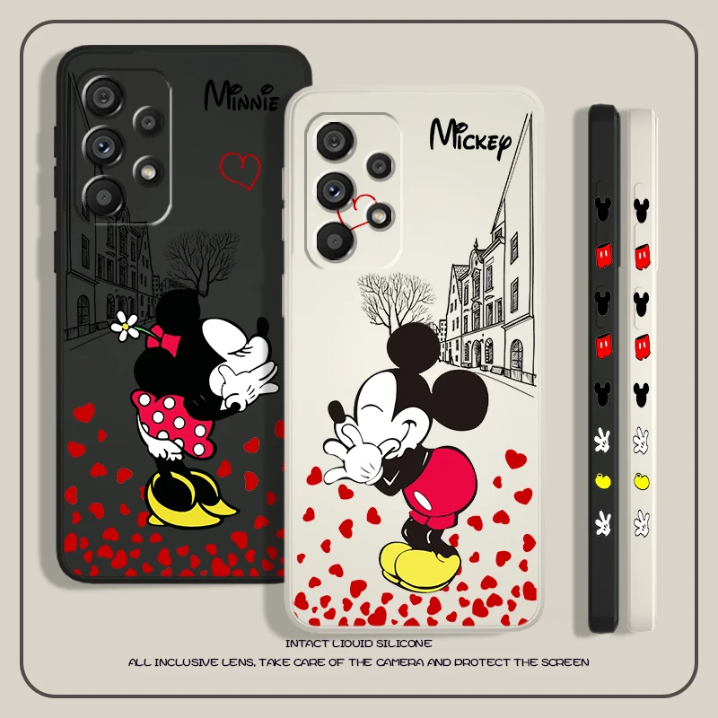 

Love Mickey Minnie Baby Liquid Left Rope Phone Case For Samsung A73 A72 A71 A52 A53 A54 A51 A42 A34 A32 A14 A13 A12 A23 5G Cover
