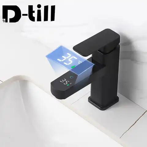 Смеситель для ванной комнаты D-till, светодиодный цифровой смеситель для раковины, температурный умный латунный Смеситель для воды, устанавли...