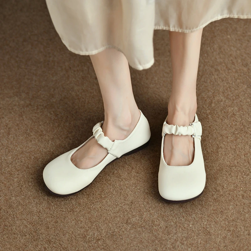 

Женские повседневные туфли, маленькие кожаные Туфли Мэри Джейн с круглым носком, однотонные, весна-осень 2023